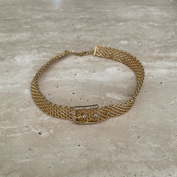 Gold mesh neck choker with rhinestones - Picture 1 of 4
